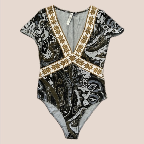 Like New! ✵☽Free People☾✵ Vintage V-Neck Black Gray VNTG Army Bodysuit | Small - Picture 6 of 13